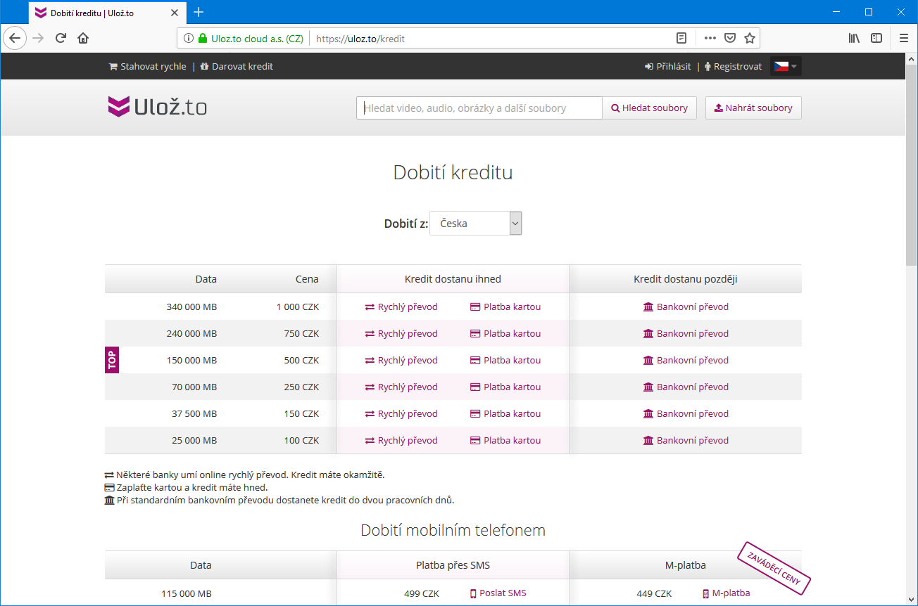 Čím více kreditů si koupíte, tím je to výhodnější