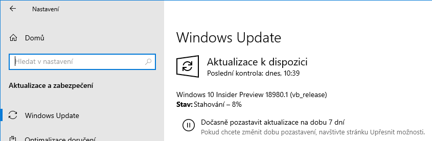 Windows 10 Insider Preview build 18980 najdete ve Fast ringu