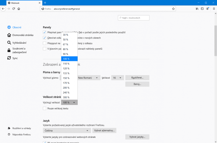 Takto ve Firefoxu 73 nastavíte výchozí úroveň přiblížení