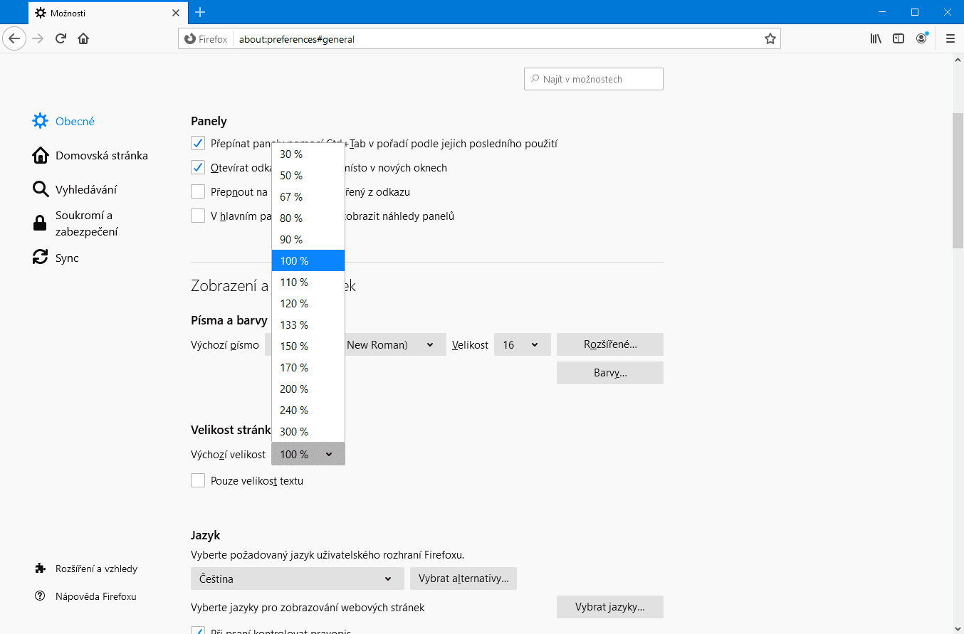 Takto ve Firefoxu 73 nastavíte výchozí úroveň přiblížení