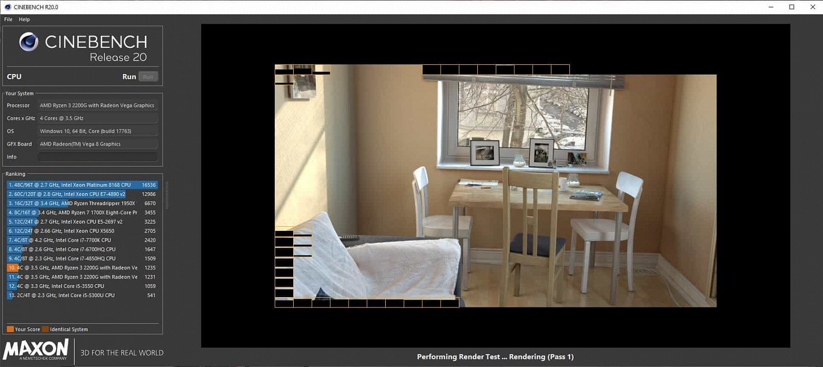 Cinebench R20 při výpočtu s 32 vlákny