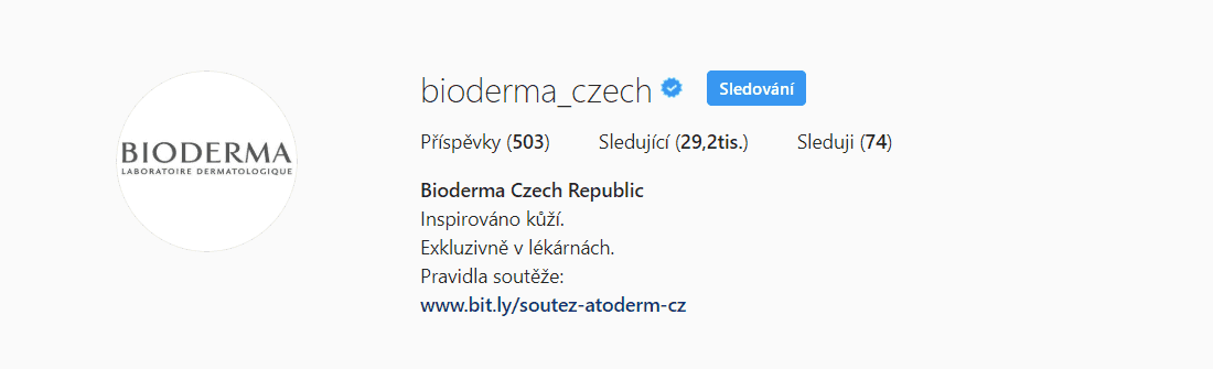 Na profilu Bioderma je odkaz na pravidla soutěže.