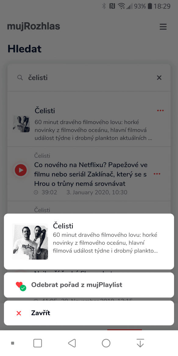 Pořady můžete přidávat do oblíbených, abyste je nemuseli pořád hledat