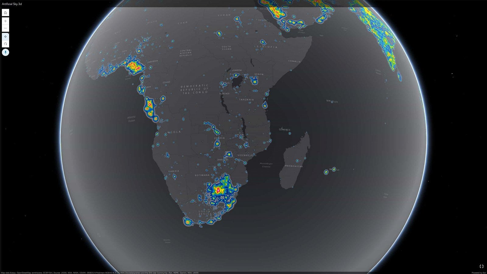 Světová mapa světelného znečištění