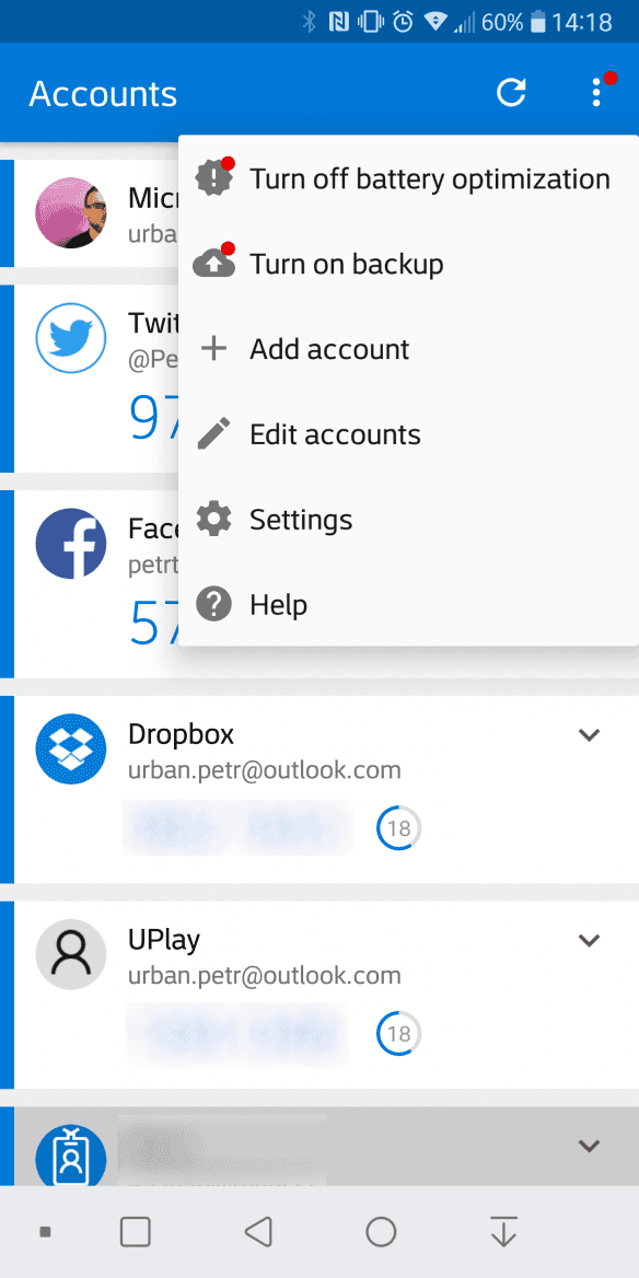 Zálohování aktivujete z hlavní nabídky
