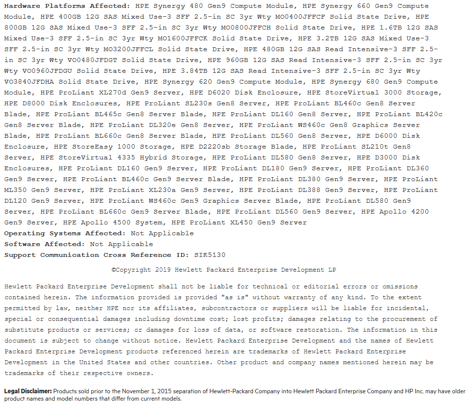 Chyba HP SAS SSD: postižené platformy