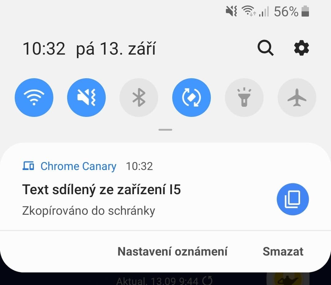 Na mobilu se text zkopíroval do schránky