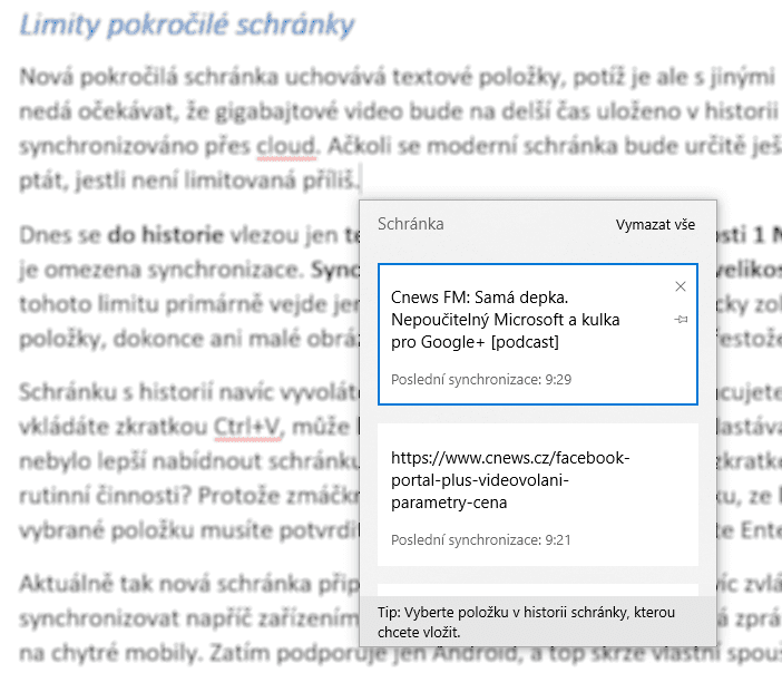 Pokud použijete zkratku Win+V, schránka už není jen prostý nástroj pro uložení jediné položky