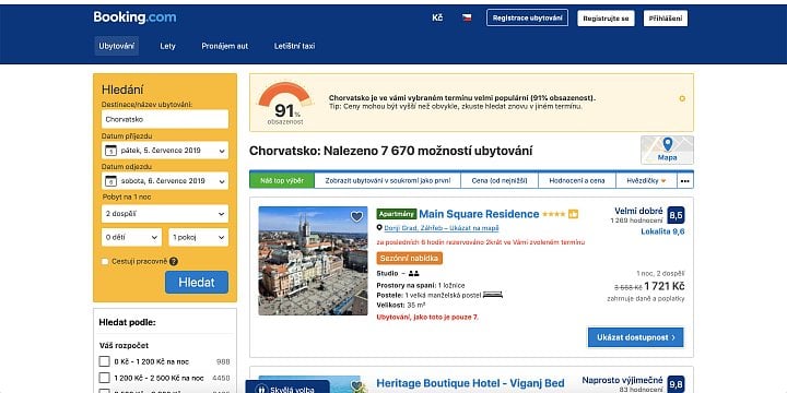 Stačí zadat destinaci, datum příjezdu a počet osob...