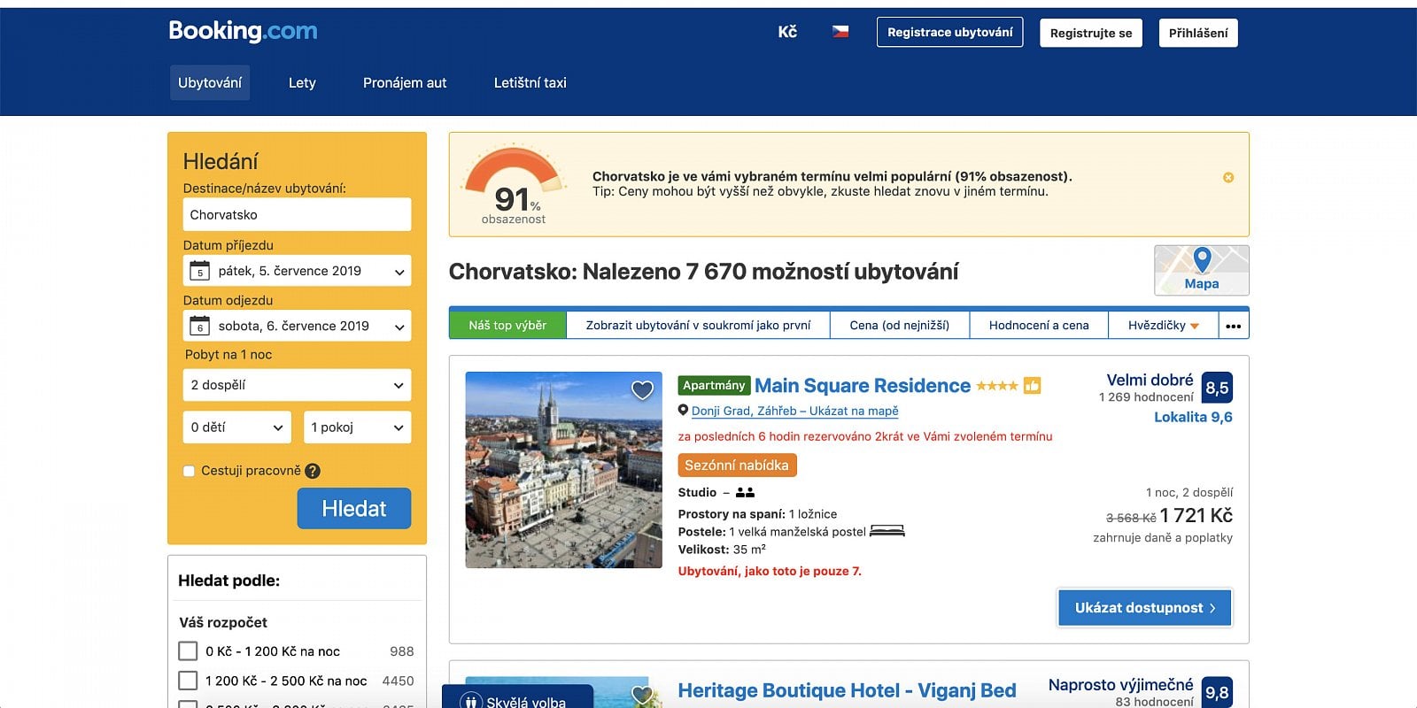 Stačí zadat destinaci, datum příjezdu a počet osob...