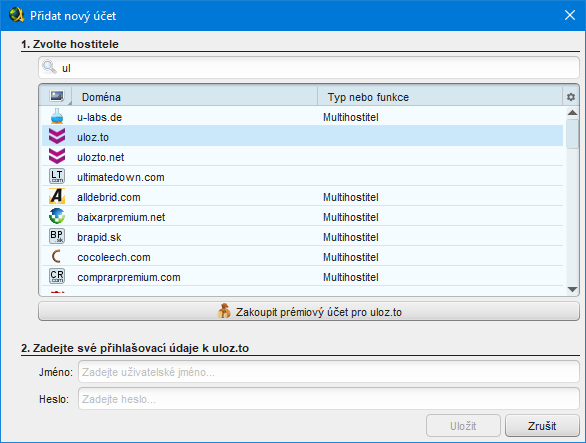 Vložení údajů k zaplacenému účtu na Ulož.to 