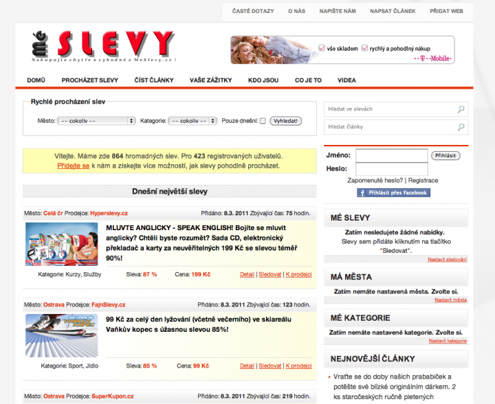 MéSlevy.cz: design neexceluje, ale uživatelům to nevadí. Proč je prudit cizelovanou grafikou, síla je i v jednoduchosti.