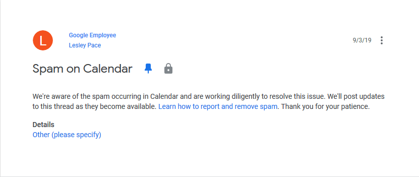Google Calendar spam obr5