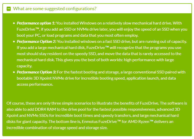 Prezentace původního Enmotus FuzeDrive for Ryzen, ještě než dostalo označení AMD StoreMI