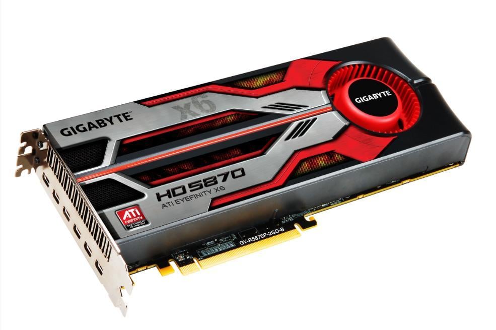 ATi Radeon HD 5870 od Gigabyte. Tato karta měla šest výstupů, což byla v roce 2009 nevídaná novinka označená jako EyeFinity