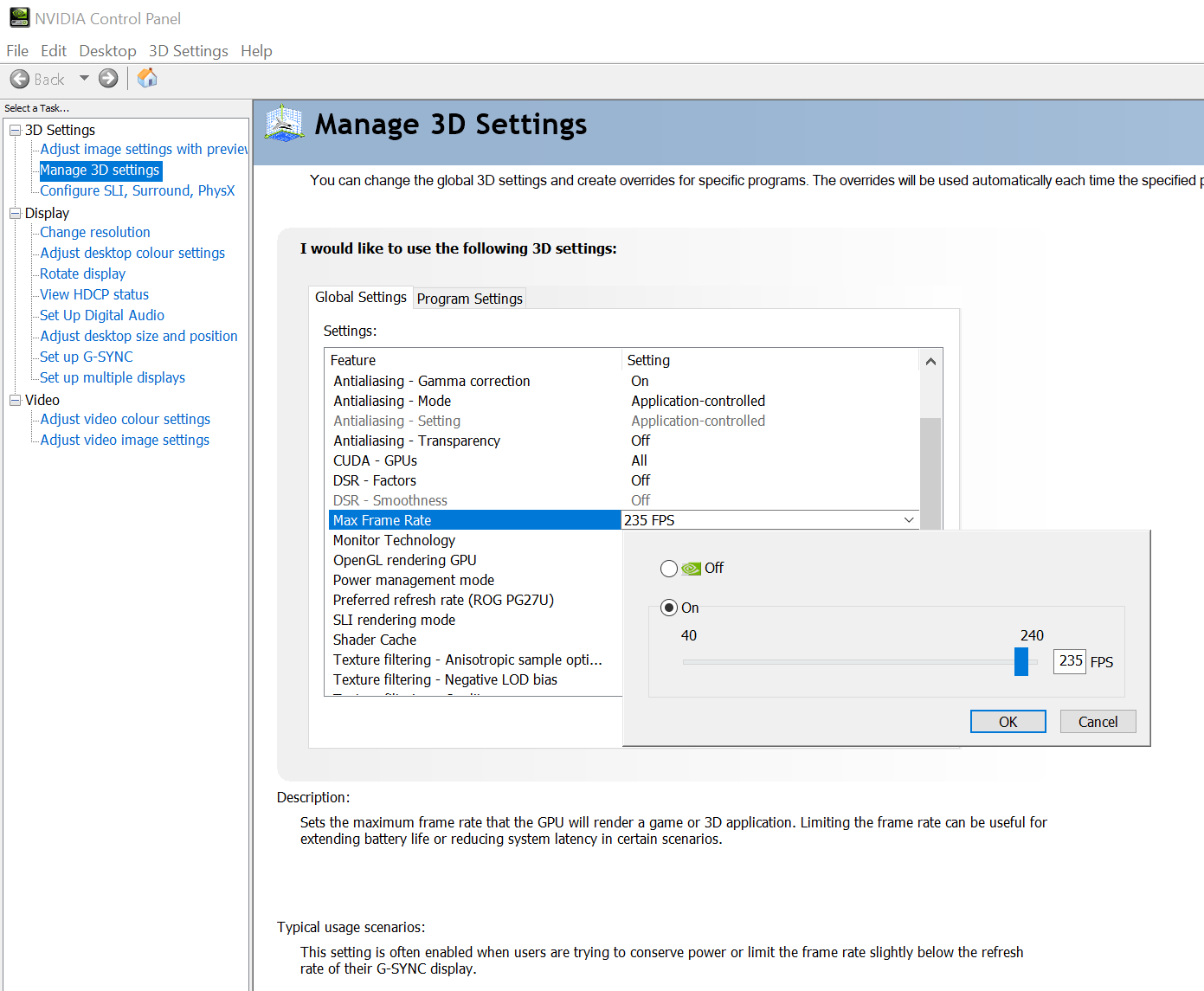 Nastavení Max Frame Rate v ovladačích Nvidie