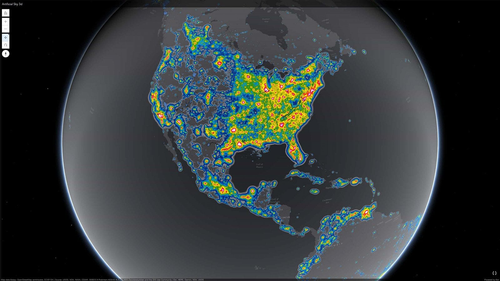 Světová mapa světelného znečištění