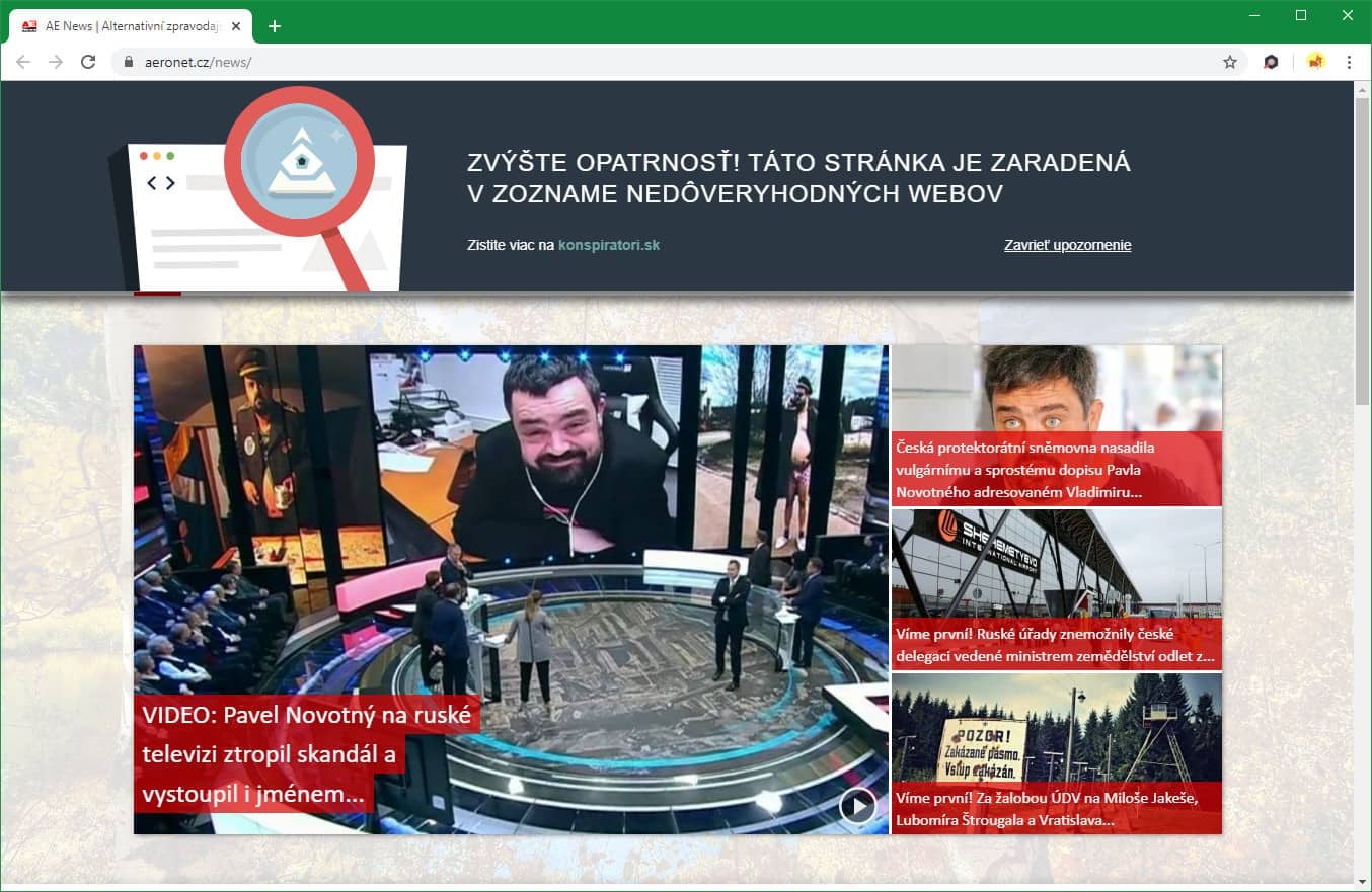 Při návštěvě webu se sporným obsahem se ukáže upozornění