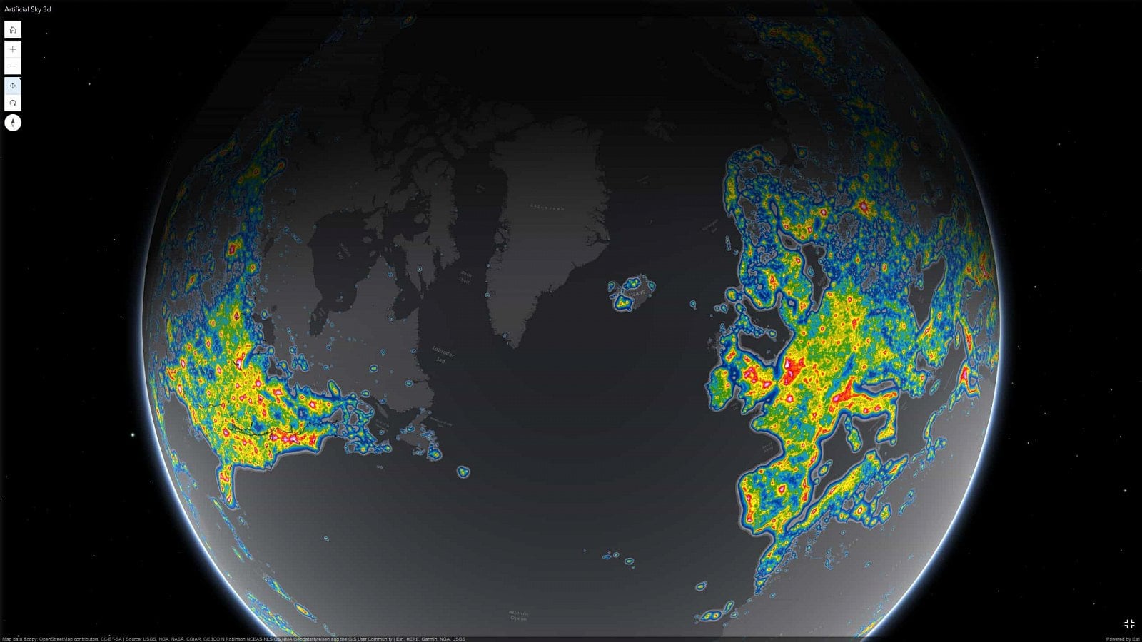 Světová mapa světelného znečištění