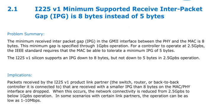 Chyba v Ethernetových adaptérech Intel I225
