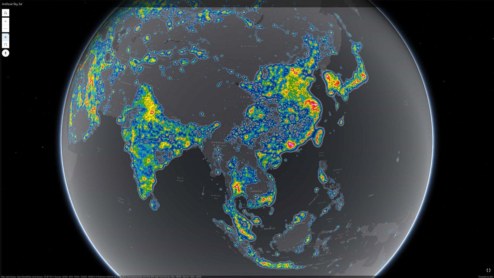 Světová mapa světelného znečištění