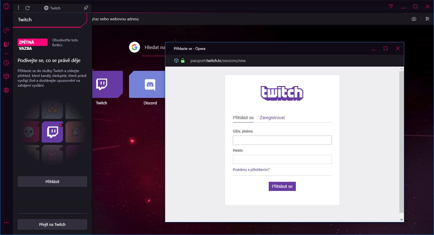 Twitch můžete připnout k postrannímu panelu. Hurá?