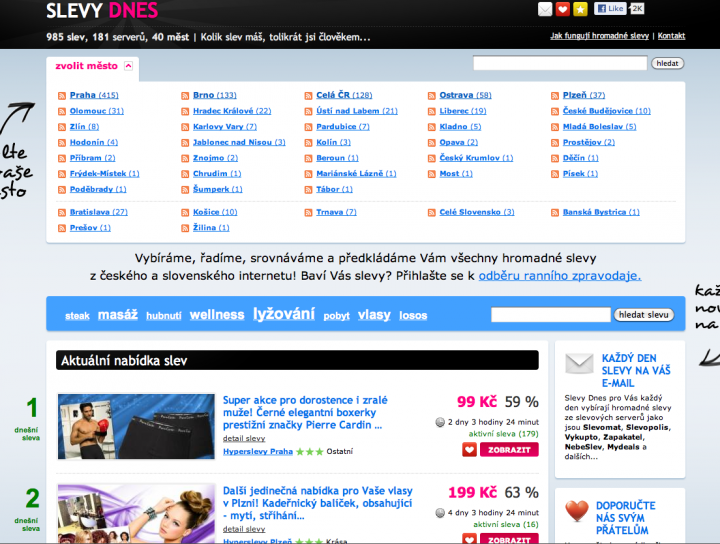 SlevyDnes.cz: mají i vyhledávání. A silný tlak na to, abyste odebírali emailový přehled. 
