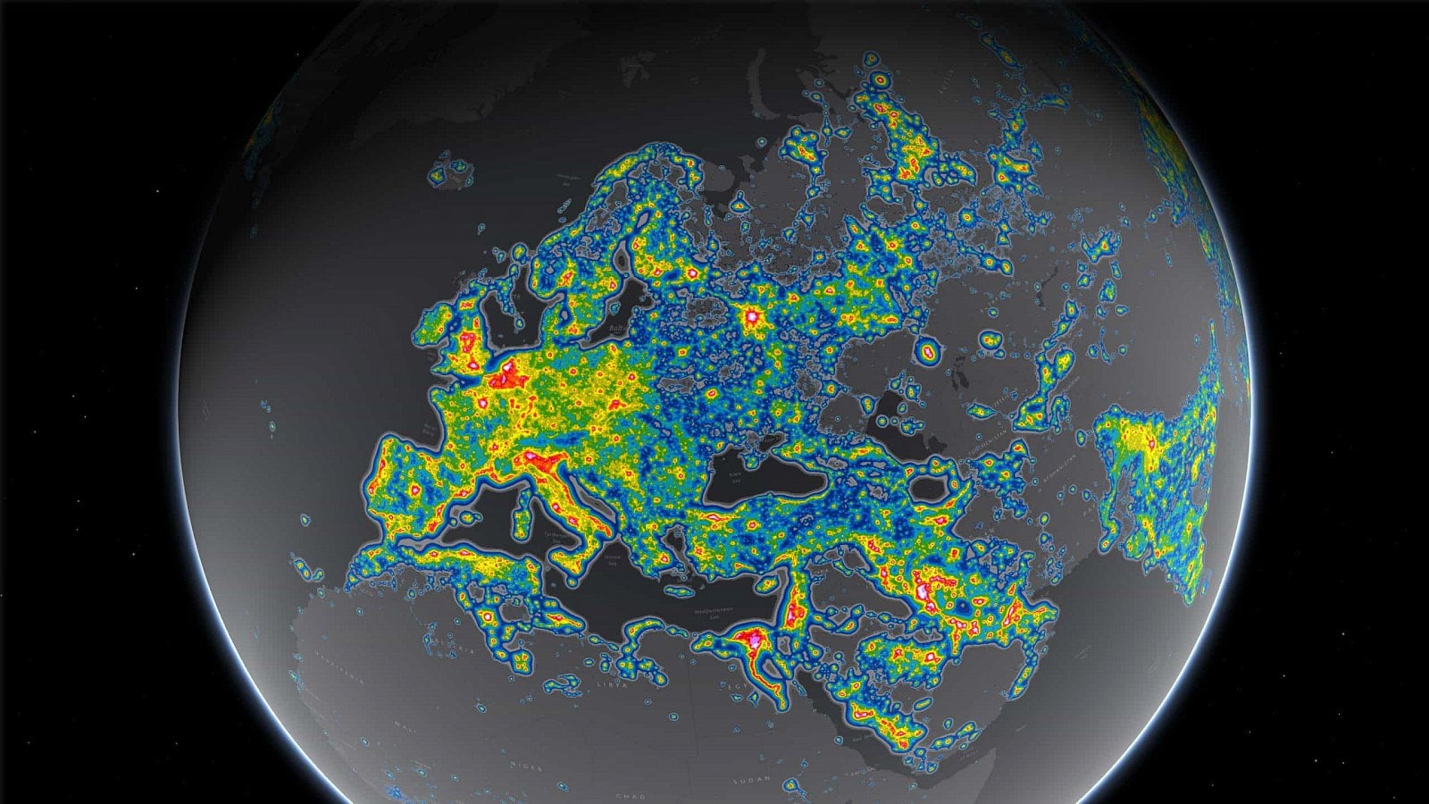 Světová mapa světelného znečištění
