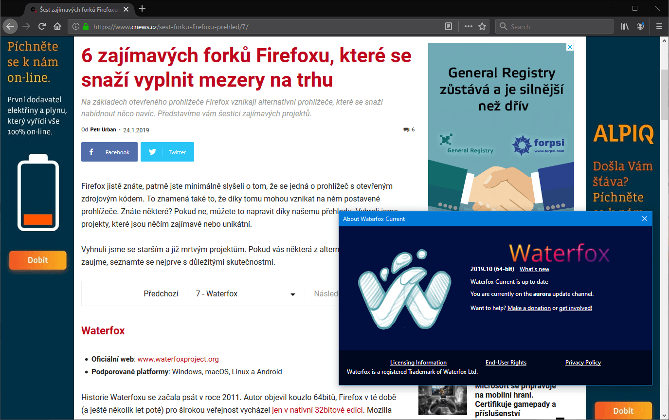 Waterfox Current se nachází v počátcích vývoje