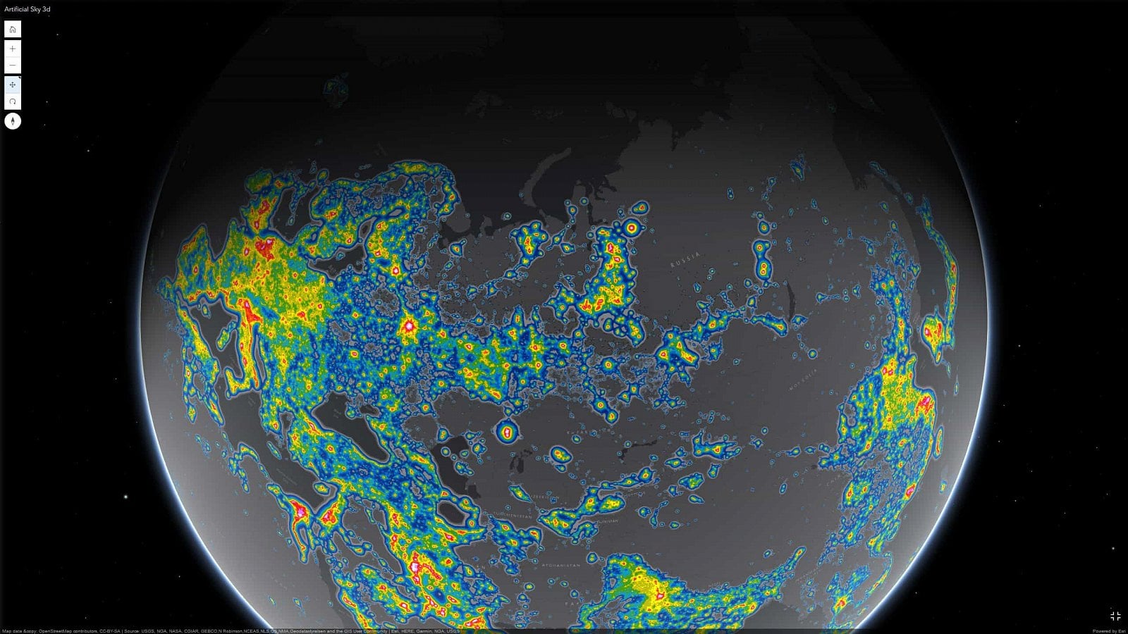 Světová mapa světelného znečištění