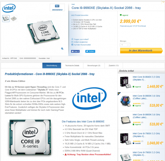 Intel Core i9-9900XE v obchodě Caseking
