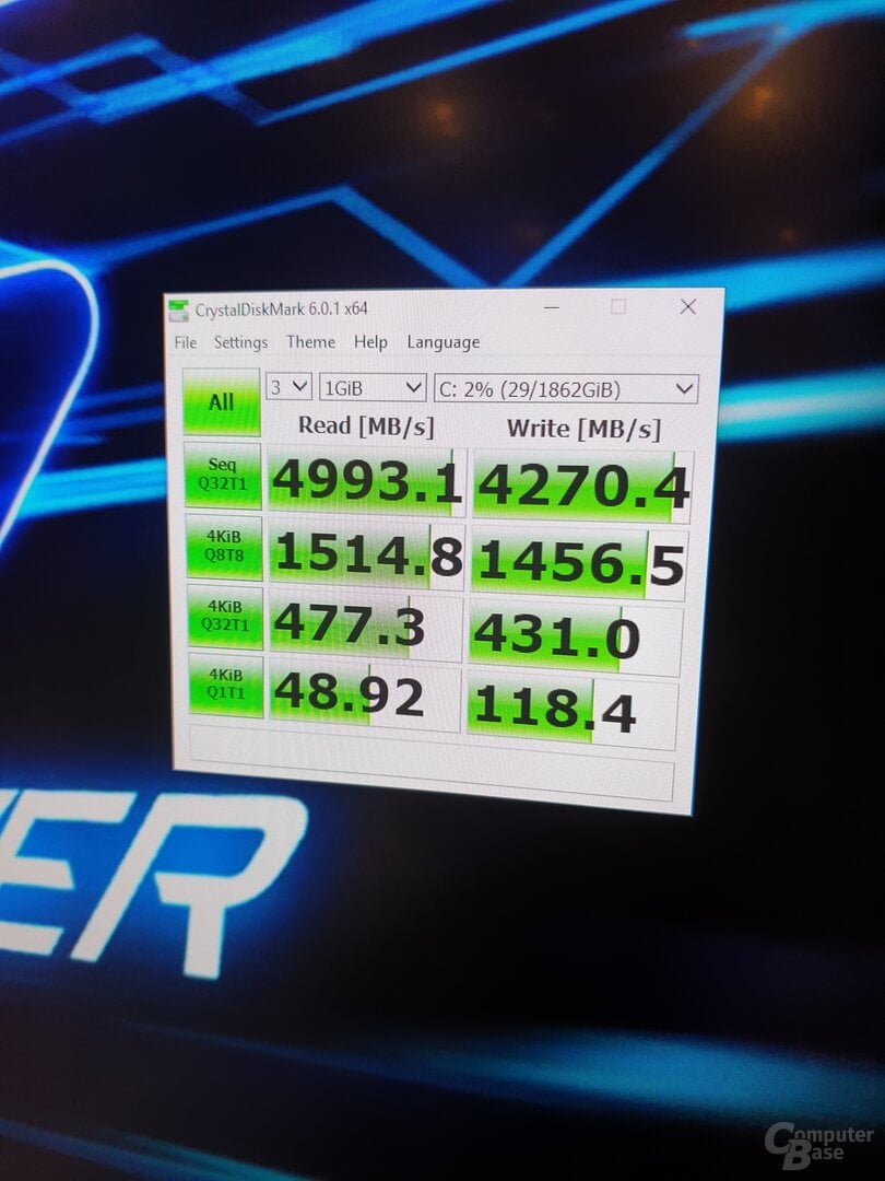 Výkon Gigabyte Aorus NVMe Gen4 SSD (Zdroj: ComputerBase)