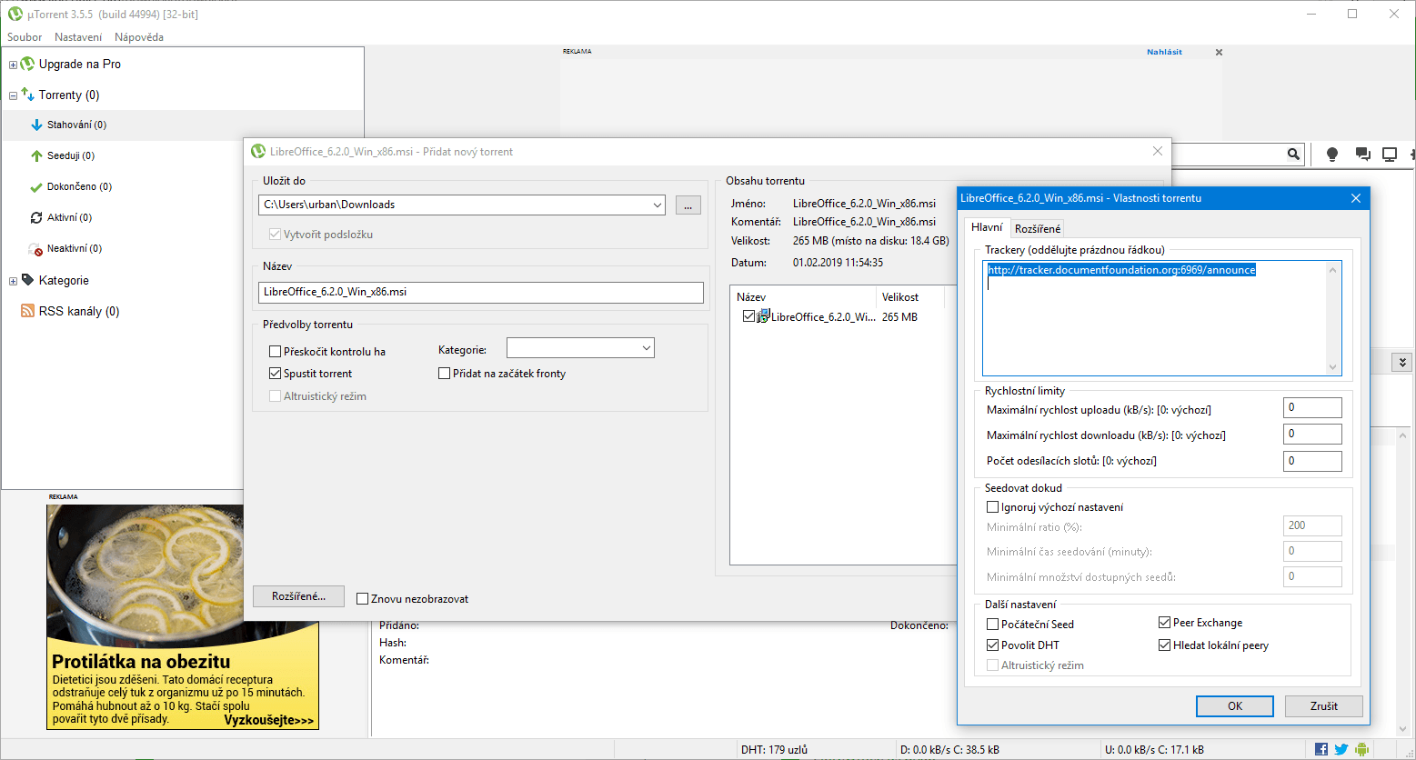 Nastavení parametrů stahování v programu μTorrent