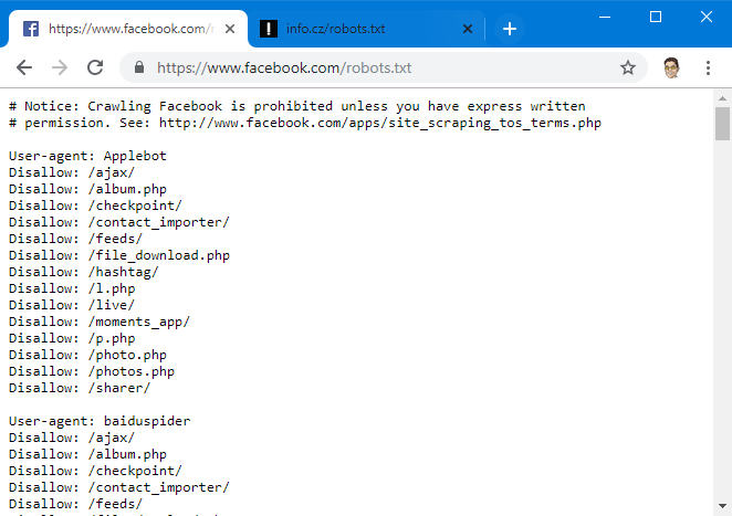 Facebook si v robots.txt drží vyhledávače od těla