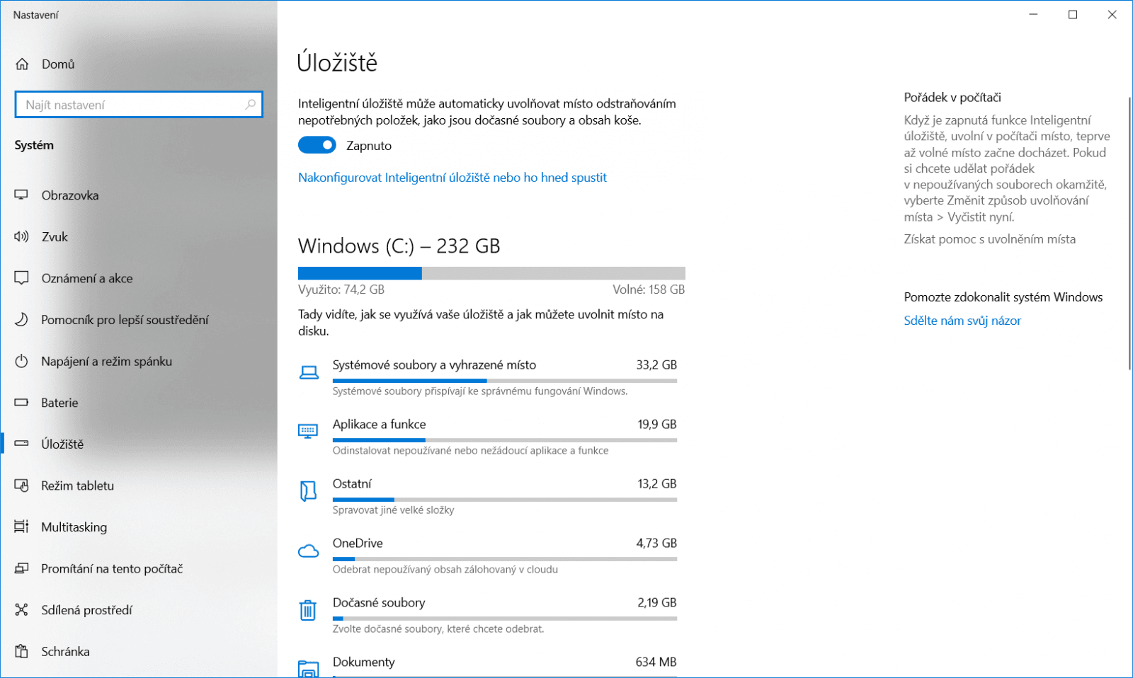 Systém si pro sebe vyhradí na úložišti určitý prostor, který potřebuje pro spolehlivý chod