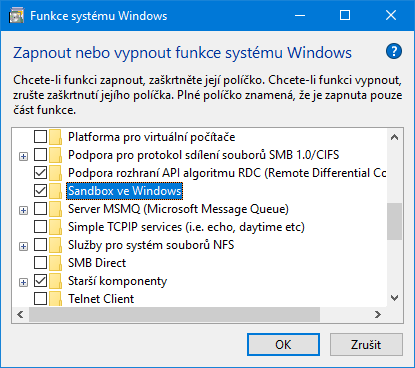 Perlička: Sandbox nenajdete mezi volitelnými funkcemi v Nastavení, zajít musíte do tohoto letitého dialogu