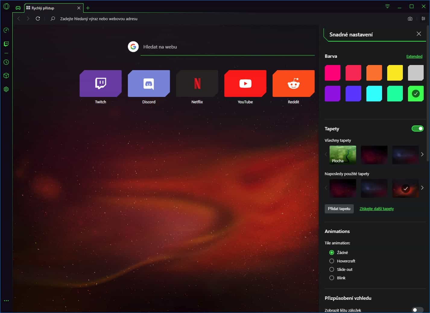 Operu GX si nespletete díky neonovému vizuálnímu stylu. Schémat je k dispozici několik