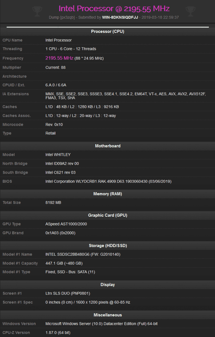 Procesor Intel Ice Lake-SP s 24 jádry v databázi CPU-Z Validator