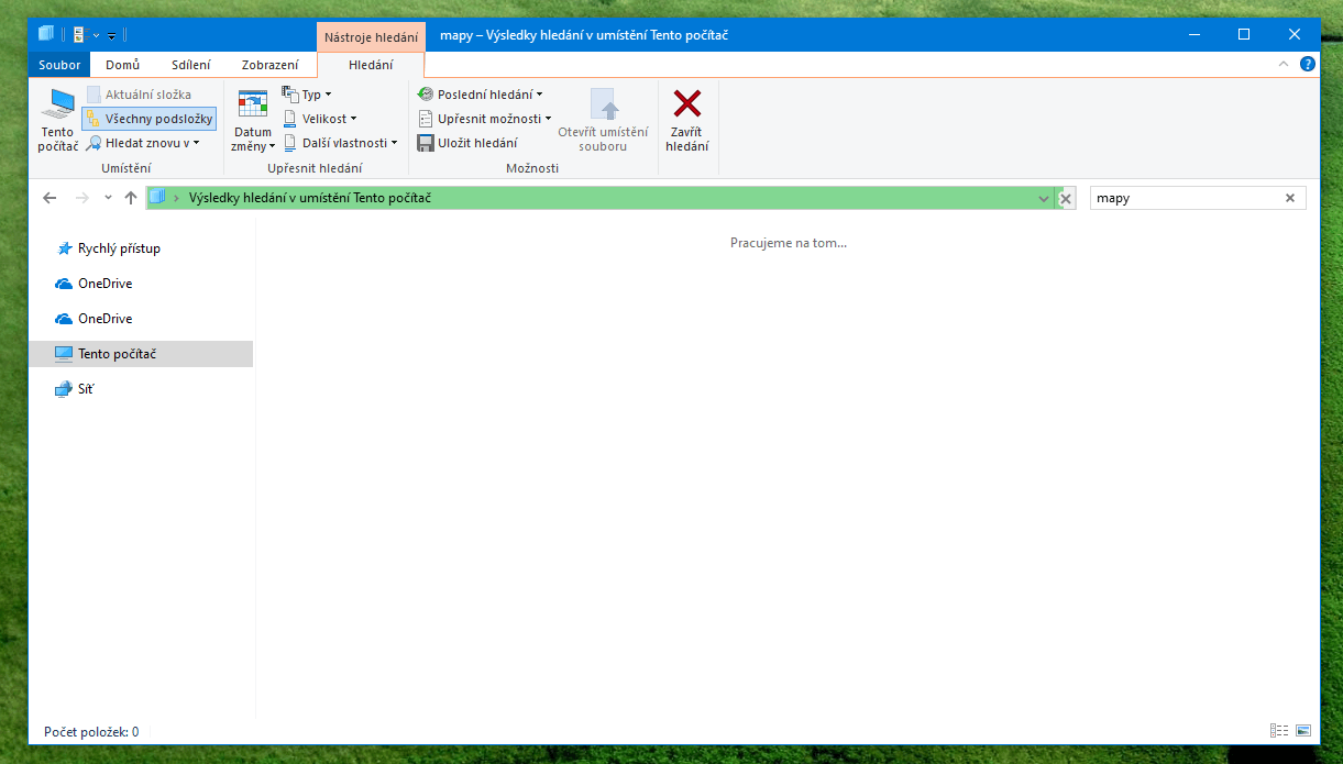 Prohledávání neindexovaných oblastí může trvat dlouho. Možná, že proces nebude dokončen ani poté, co se vrátíte s uvařenou kávou
