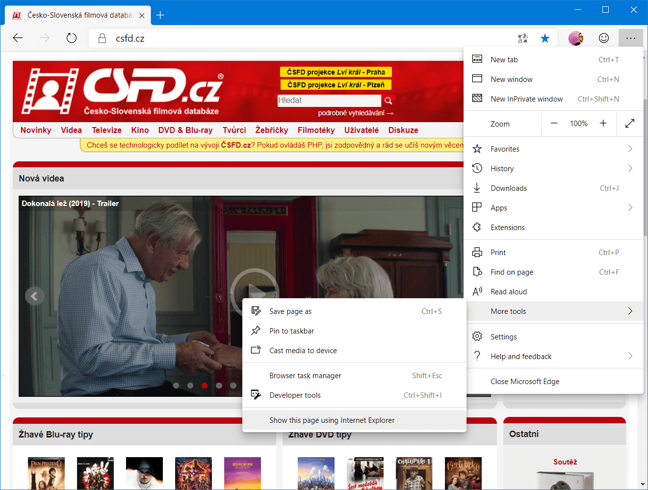 Stránku ve zvláštním režimu otevřete skrze tuto nabídku