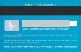 Platební karta Visa u mBank, zadní strana