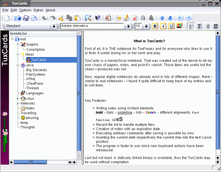 Screenshot outline editoru TuxCards