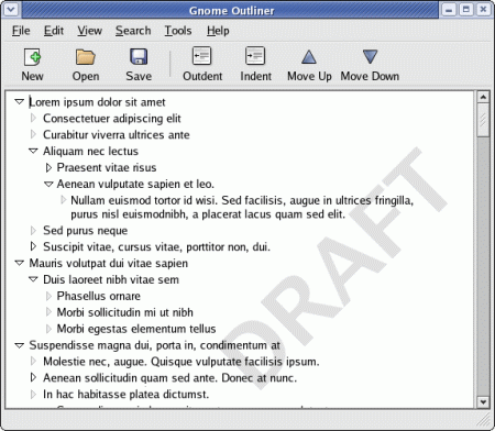 Screenshot návrhu outline editoru Gnome Outliner