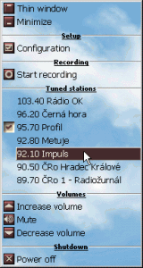 Kontextové menu programu - náhled
