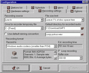 Nastavení parametrů nahrávání - náhled