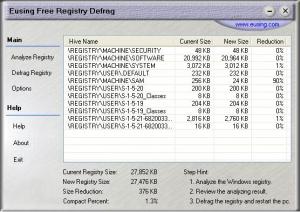 Eusing Free Registry Defrag 2.3 - náhled