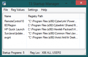 T3 Startup Manager 1.2 - náhled