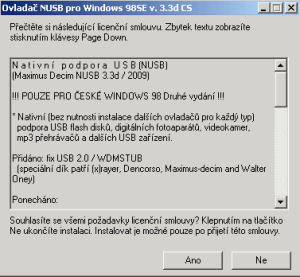 NUSB - Nativní USB pro Windows 98SE 3.3d - náhled