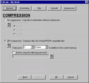 Nastavení komprese zálohovaných souborů - náhled