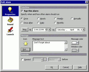 Nastavení alarmu - náhled